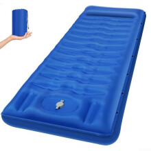 Inflatable Sleeping Pad For Camping Navy Blue Thick MoistureProof Mattress With Foot Pump Portable Outdoor Mat
