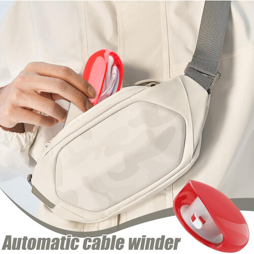Cable Organizer with Automatic Cable Winder, Tangle Cord Storage, Compact Holder in Stage Red 1