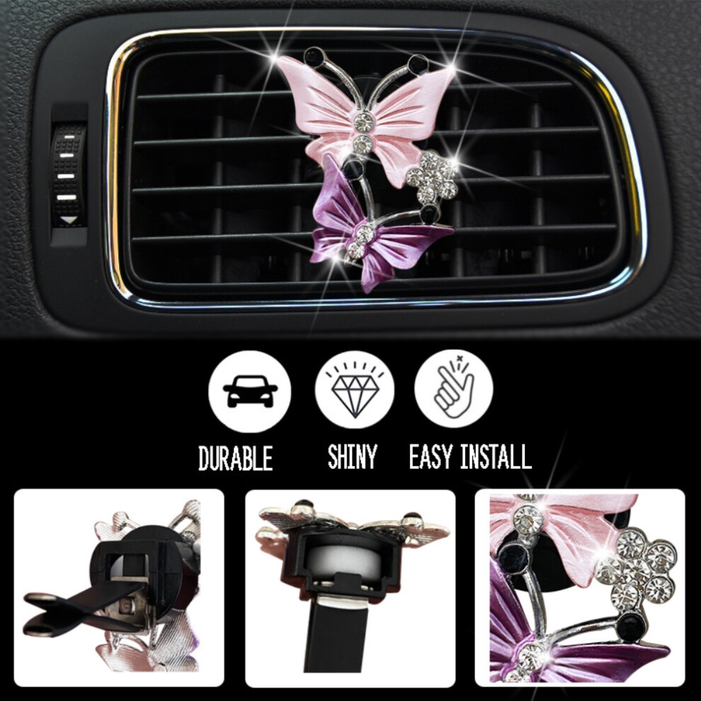 2Pcs Butterfly Car Air Vent Clip Fragrance Diffuser 5Cm /Purple Pink/Yellow/Blue 6931374794063