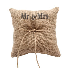 Burlap Bow Ring Pillow Mr & Mrs Ring Bearer Cushion Rustic Vintage Wedding Jewelry Display