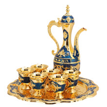 Blue Zinc Alloy Metal Wine Cup Set with Flask, Russian Style, Wedding Gift