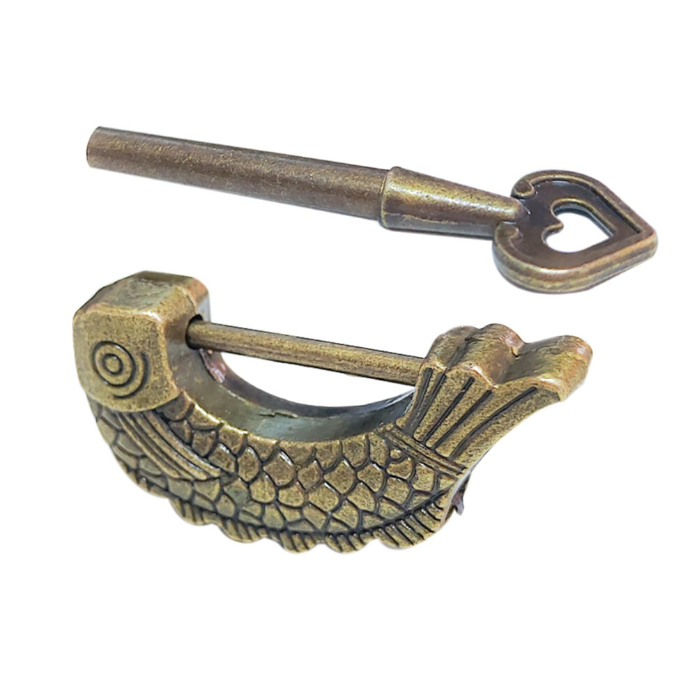 Vintage Fish Shape Padlock With Antique Bronze Finish And Intricate Pattern For Jewelry Boxes 9199774735506
