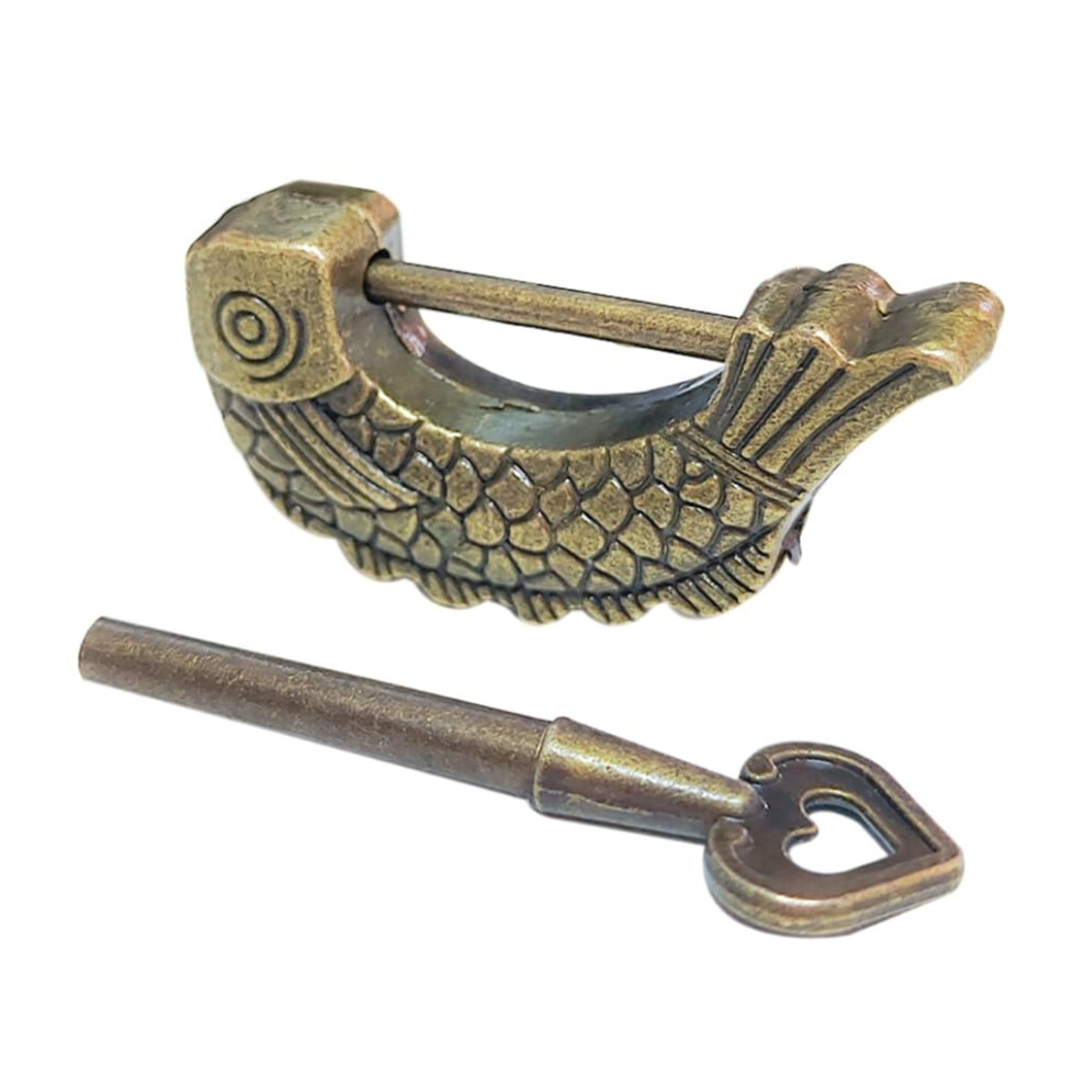 Fish Shaped Retro Padlock Bronze Antique Pattern For Jewelry Box And Wooden 9382693034212