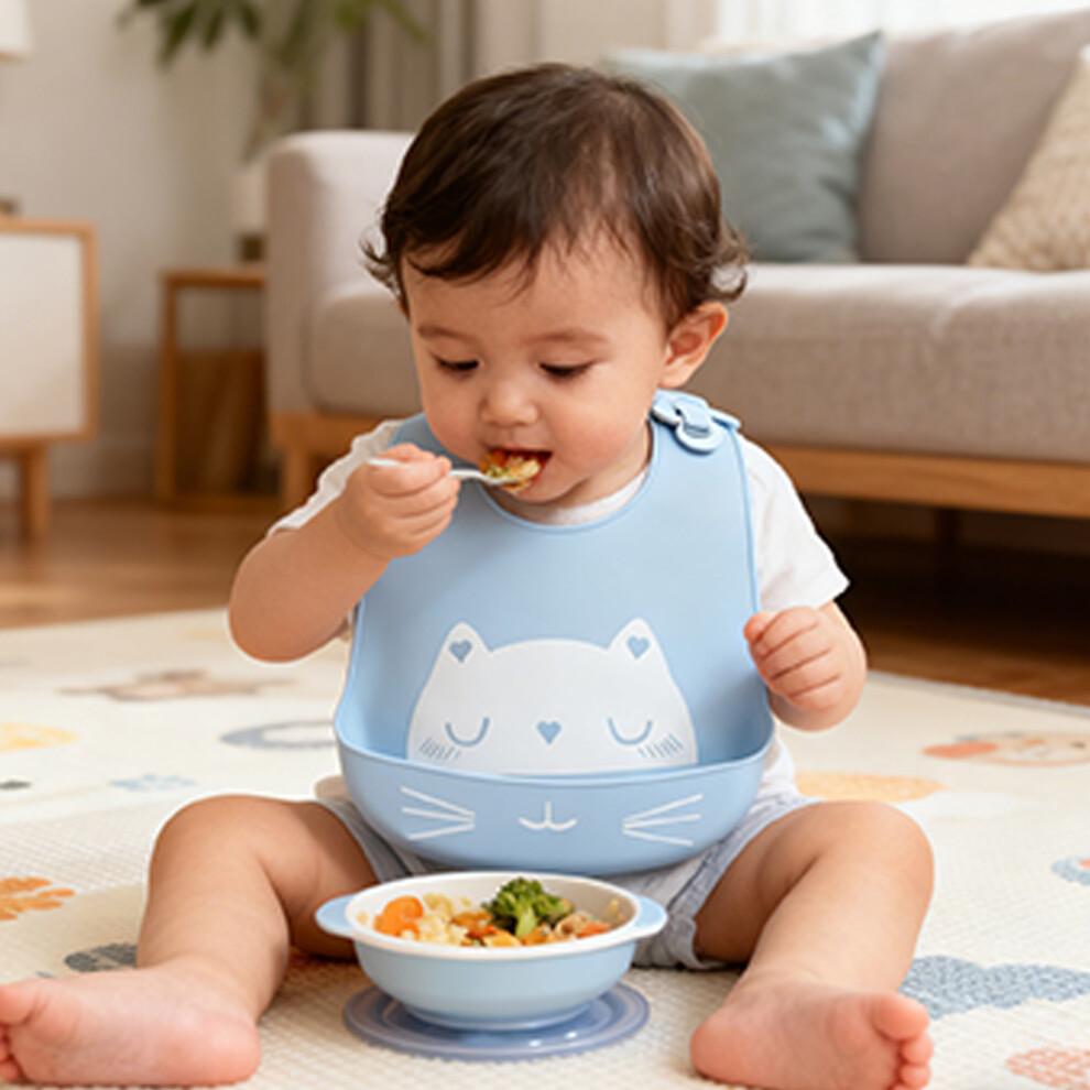 Baby-Lätzchen aus Silikon mit Katzenmuster,