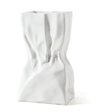 Witte Geplooide Keramische Bloemenvaas, Unieke Vierkante Bloemenvazen met Brede Opening, Bloemenvazen, Vaas voor Thuiskamertafel