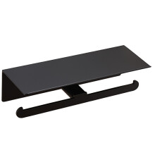 Porta Rotolo di Carta Igienica - Porta Rotolo di Carta Igienica un Parete con Doppio Rotolo per Tutti I Tipi di Carta Igienica, Ripiano (Nero)