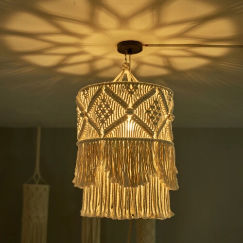Handmade Wall  Lampshade Macrame Boho Decor Handcraft Tassel  Background Headboard Wall Hanging Decor 2