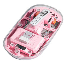 Souris Sans Fil Bass Souris Transparente 3 Modes 2.4G + Bluetooth5.0 pour Ordinateur Portable/Tablette Rose Jeunesse