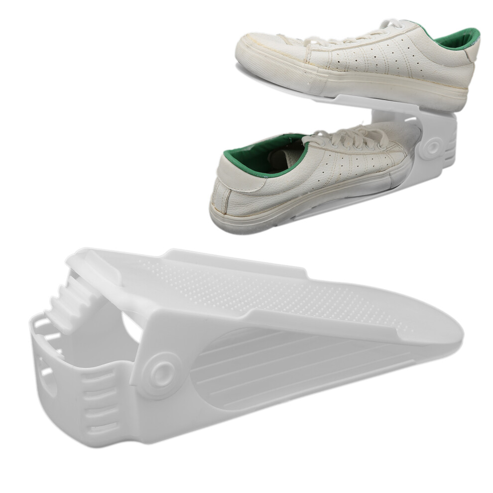 Shoe Stacker with Adjustable Heights - Space-Saving White Organizer