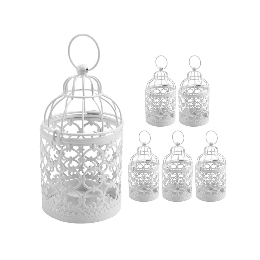 6 Pcs Candle Tea Light Holders Metal Hanging Hollow Birdcage Lantern Vintage Decorative Centerpieces of Wedding Party