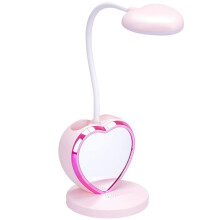 LED-Bordslampa för Tjejer, Uppladdningsbar LED-Bordslampa med USB-Laddningsport och Pennhållare, Ögonvårdande Dimbar Rosa