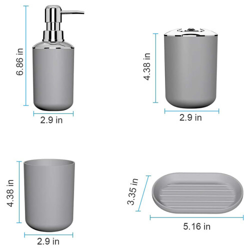4 Pcs Plastic Bathroom Accessory Set,Bath Toilet Brush Accessories Set with Toothbrush Holder,Toothbrush Cup(Grey) 2