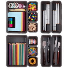 Paquet de 12 Tiroirs de Bureau Organisateur de Plateau Diviseurs de Bacs de Rangement en Plastique Conteneur pour Cuisine Salle de Bain Bureau Chambre
