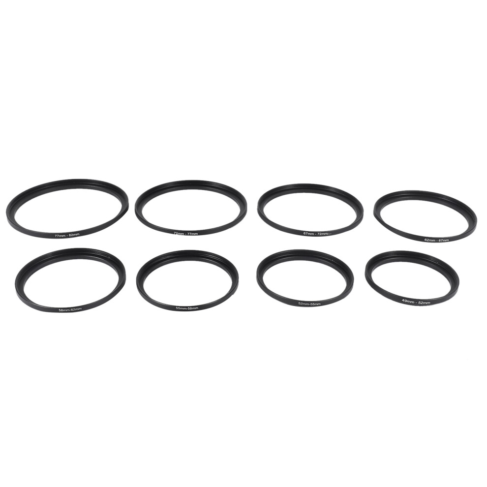 8 Pieces Step- Adapter Ring Set,Includes 49-52Mm, 52-55Mm, 55-58Mm, 58-62Mm, 62-67Mm, 67-72Mm, 72-77Mm, 77-82Mm- Black 4712522175734