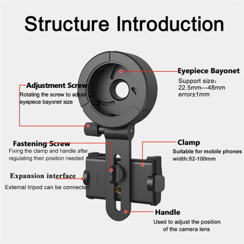 Upgrade Universal Cell Phone Adapter Bracket Clip Mount Rotary Clamp for Binocular Monocular Telescope 2