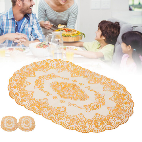 Gold PVC Table Mats 2 Pack with Coasters for Dining Table & Wedding Decor