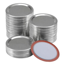 100 StüCk Normaler Mund 70MM Einmachglas und Einmachen Deckel, Wiederverwendbare Auslaufsicher Teilt-Art Silber Deckel mit Silikon Dichtung Ringen