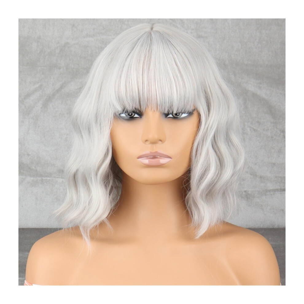 Unisex Wigs Short Wavy Bob Wig With Bangs Shoulder Length Synthetic Heatresistant Cosplay Party Daily Use Color 9