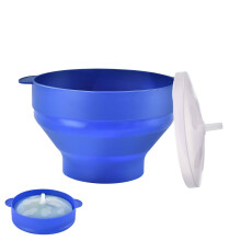 Popcorn Maker Microwave Bowl HeatResistant Silicone With Lid Blue For Kitchen And Restaurant Use