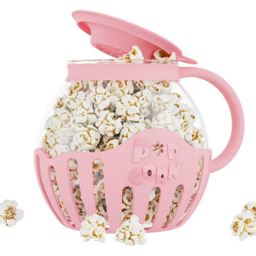 Popcorn Maker 2.25 Quart Borosilicate Glass Microwave Popcorn Bowl Pink