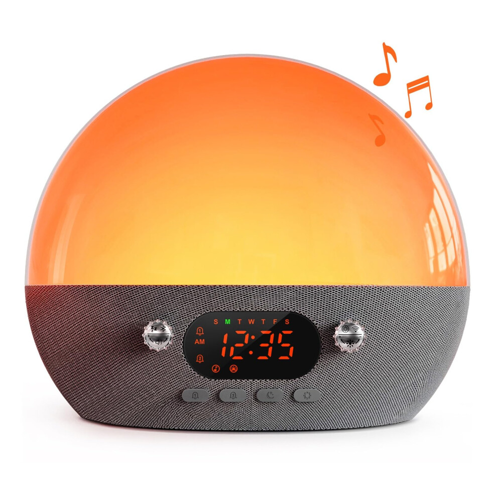 Wake Up Sunrise Alarm Clock With Dual Alarm Sunset Simulation Noise Sleep Sounds Bluetooth Speaker Light/White
