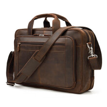 Men's Vintage Leather Briefcase for Work, Casual Commute, Crossbody Shoulder Computer Bag, Durable and Stylish