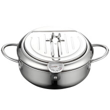 Japanese 304 Stainless Steel Deep Fryer Pot with Thermometer and Oil Strainer for Home Cooking
