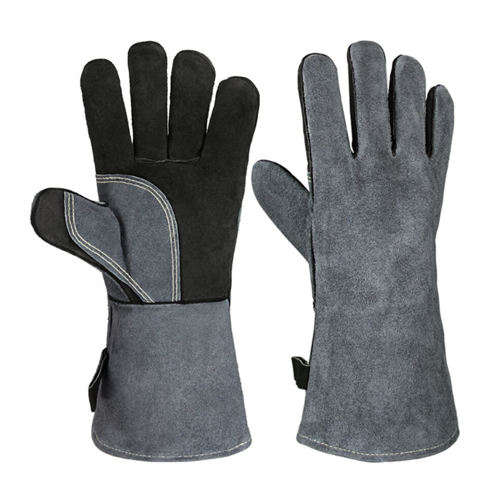 500C Heat Resistant Welding Gloves Leather Bbq Grill Mitts With Long Cuff Forearm Protection M Nero 9199774906791