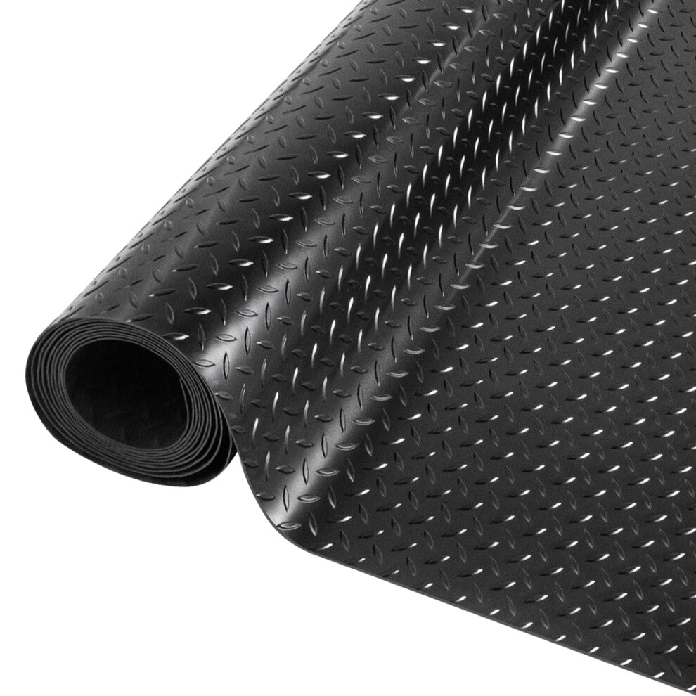 Diamond Plate Rubber Flooring Roll For Garage And Gym, 1.5Mm Thick, Black, Nonslip, Easy To Clean, 1X1m To 1X10m 9347817331929