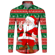Men's Christmas Shirt Slim Fit 3D Printed Shirts Red XXL Ugly Christmas Costume Motif Festive Design
