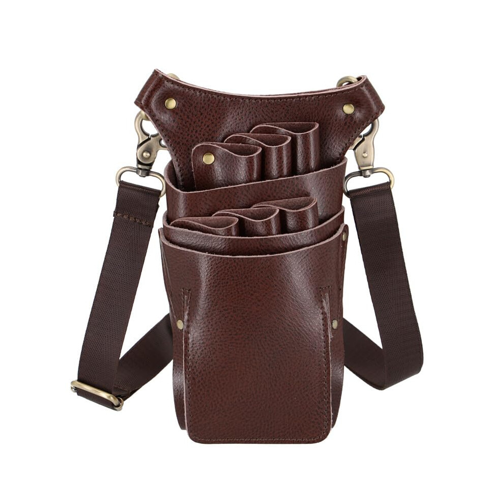 Scissor Pouch Cowhide Leather Hairdressing Bag Hair Shears Storage Holder Brown 9347817441666