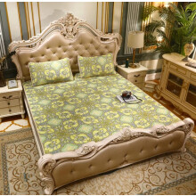 Ice Silk Cooling Mat 3 Piece Set for Single Double Bed, Washable Green Bedding, 180x200cm Size