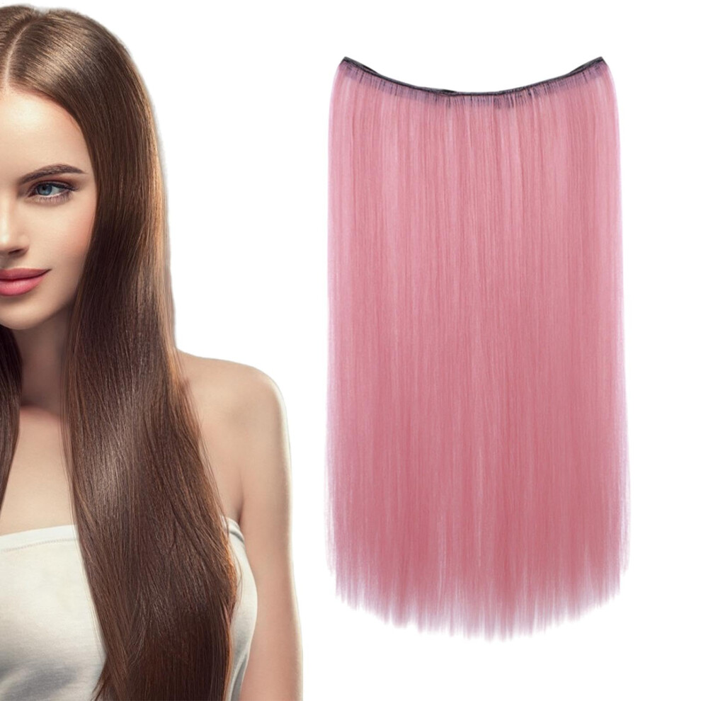 Unisex Pink Hair Extensions Clip Invisible Wig Piece, 20Inch Long Straight Hairpiece, For Women And Girls
