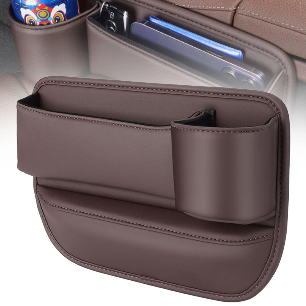 Leather Car Seat Gap Organizer With Cup Holder For Copilot Passenger Side Brown 9199774910712