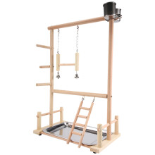 Parque Infantil Para Loros, Percha De Loro De Madera Natural, Soporte Para Gimnasia, Escaleras Para Periquitos Con Comederos Y Juguetes