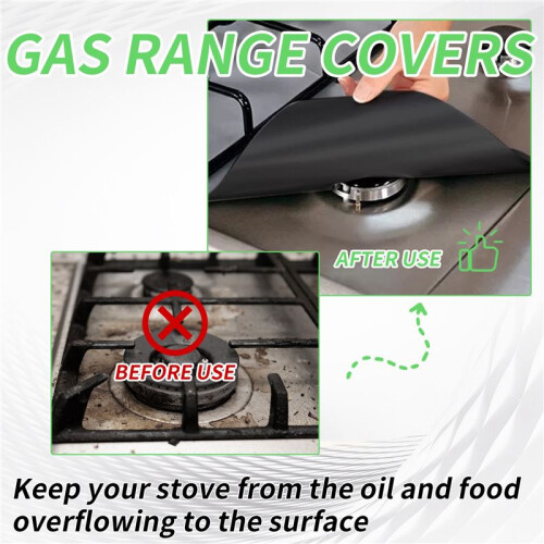 6x Reusable Non-Stick Black Gas Range Stove Top Burner Covers Protector Liner 1