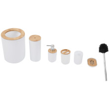 6-Delat Bambubadtillbehörsset Miljövänligt Toaletttillbehörsset med Lotiondispenser Etc. Vit