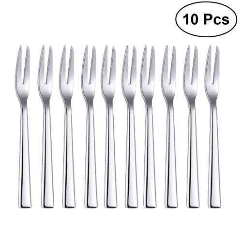 10Pcs 304 Stainless Steel Cocktail Dessert Fork Appetizer Snack Cake Fruit Forks Set 2