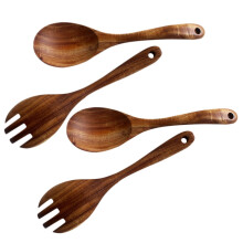Posate da Insalata nel Legno Set di 4 Posate da Portata Cucchiaio Forchetta Cucchiaio da Insalata nel Legno, Forchetta per Mescolare