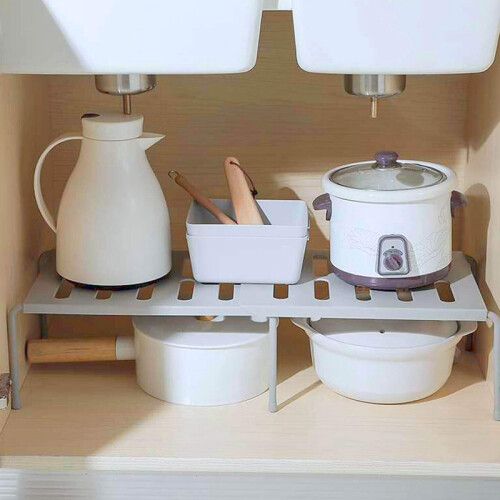 Expandable Kitchen Counter Shelf Organizer , Shelf with Retractable , Multi-Purpose Spice Rack Plastic Organizers White 2