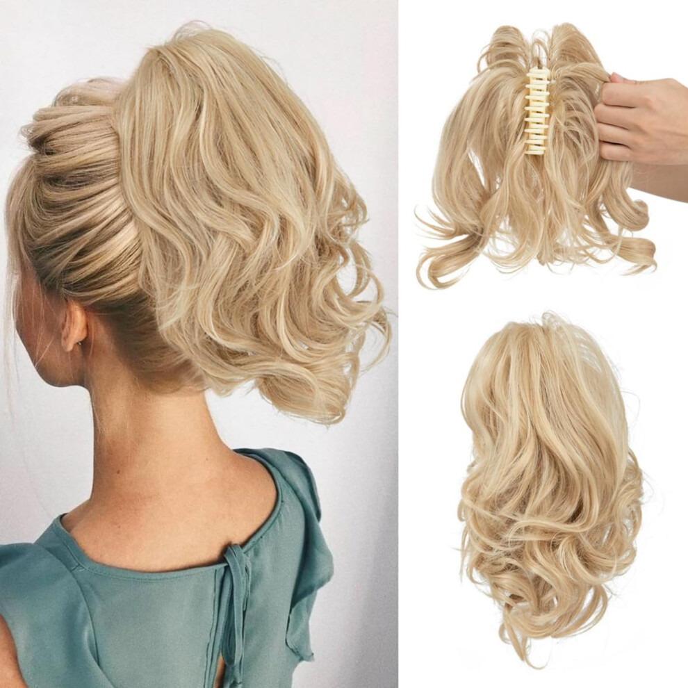 Unisex Ponytail Extension Claw Clip Short Ponytail Hairpiece Messy Bun Wavy Curly Synthetic Color 22/613