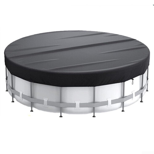 Round Solar Pool Cover For Above Ground Pools, 8 Ft, 210D Polyester, Foldable Drawstring, Silver And Black