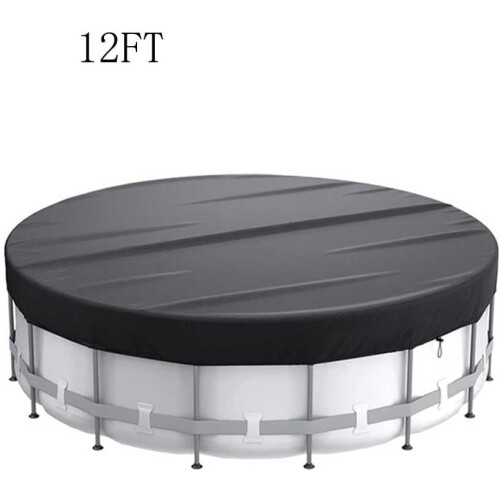 Round Solar Pool Cover For Above Ground Pools, 8 Ft, 210D Polyester, Foldable Drawstring, Silver And Black 2