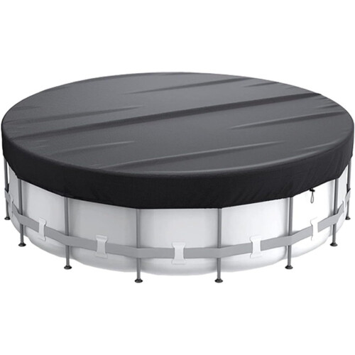 Round Solar Pool Cover For Above Ground Pools, 8 Ft, 210D Polyester, Foldable Drawstring, Silver And Black 1