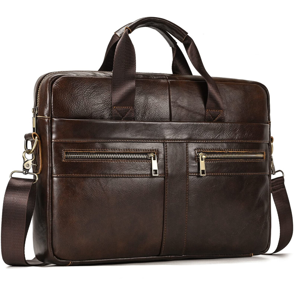 Laptop Bag 15.6 Inch Leather Shoulder Messenger Briefcase Brown 9189345498862