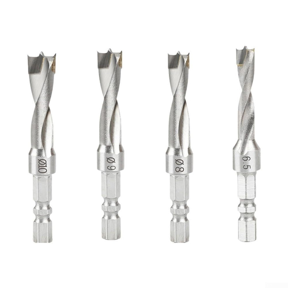 4Piece Wood Drill Bit Set With Hex Shank, Carbide Blade For Smooth Wood And Metal Drilling 6.5/8/9/10Mm 9189345498855