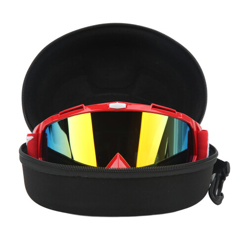 Red Frame Motorcycle Goggles with PC Lens, Adjustable Sponge Protection 2