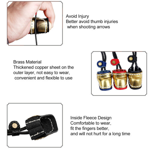 Adjustable Leather Lined Brass Thumb Ring for Archery Anti-Loss Cord 1