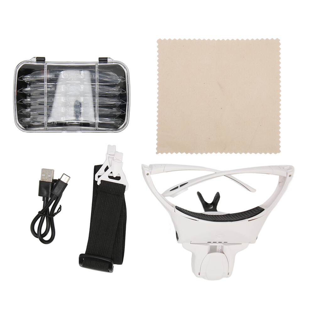 Hands Free Magnifying Glasses With 5 Detachable Lenses And LED Lights, Rechargeable Lighted Magnifier Glass With Adjustable Lens Position - Comfortabl