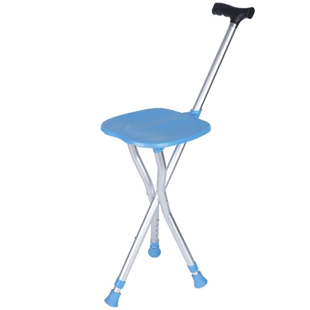 Blue 5Gear Height Adjustment Walking Stick Aluminum Alloy Cane Stool, Outdoor Crutch Chair For Elderly, 24*8797 Cm,